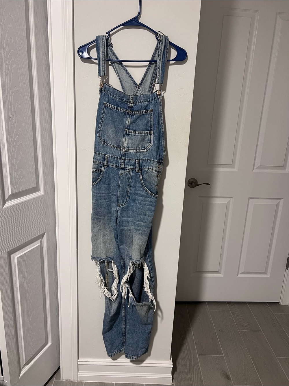 We The Free Distressed Light Blue Denim Overalls